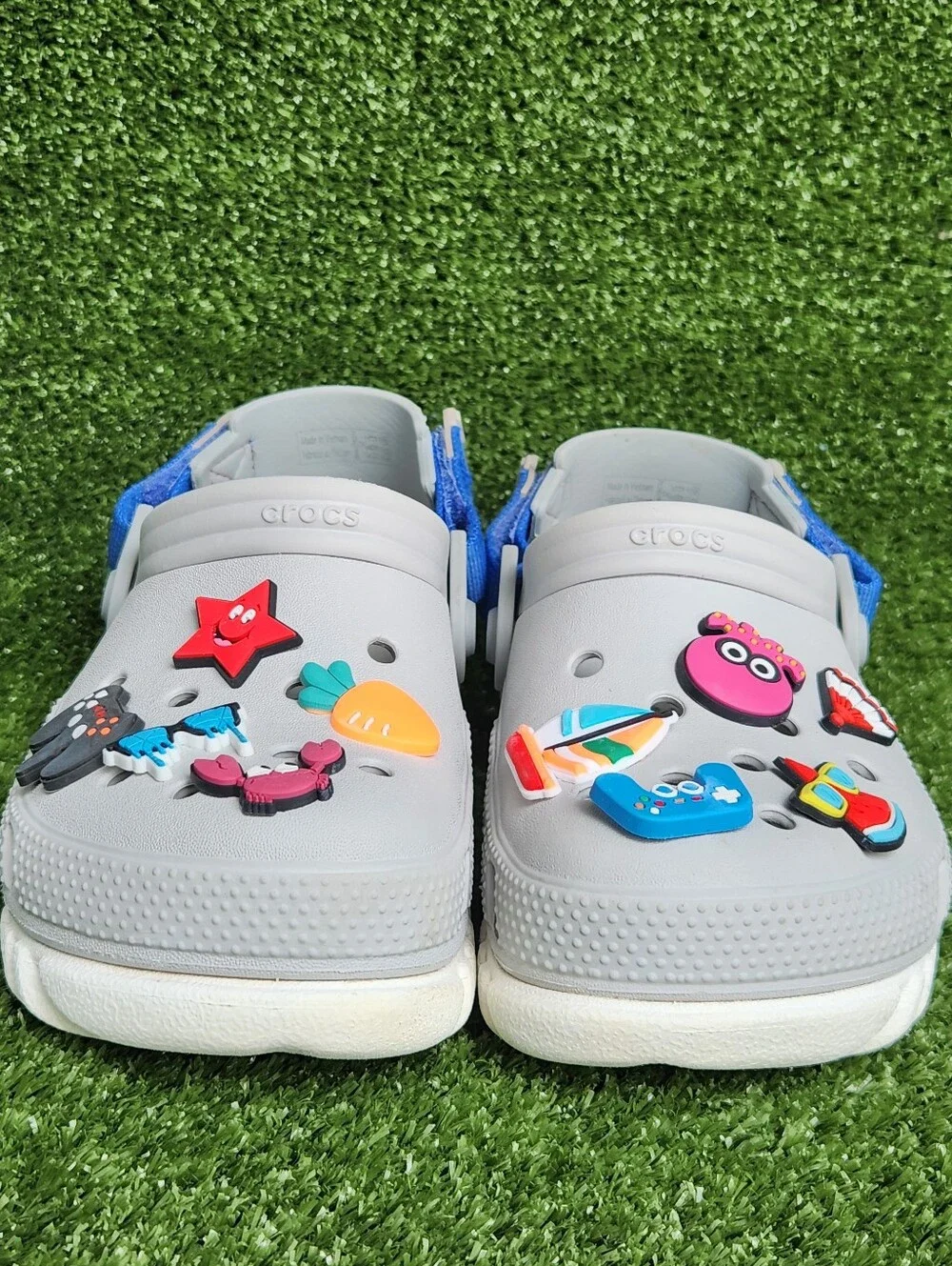 Crocs Kids' Boys Duet Max II Gray Clogs Size 2 Slip-on Comfort Sandals -Jibbitzs